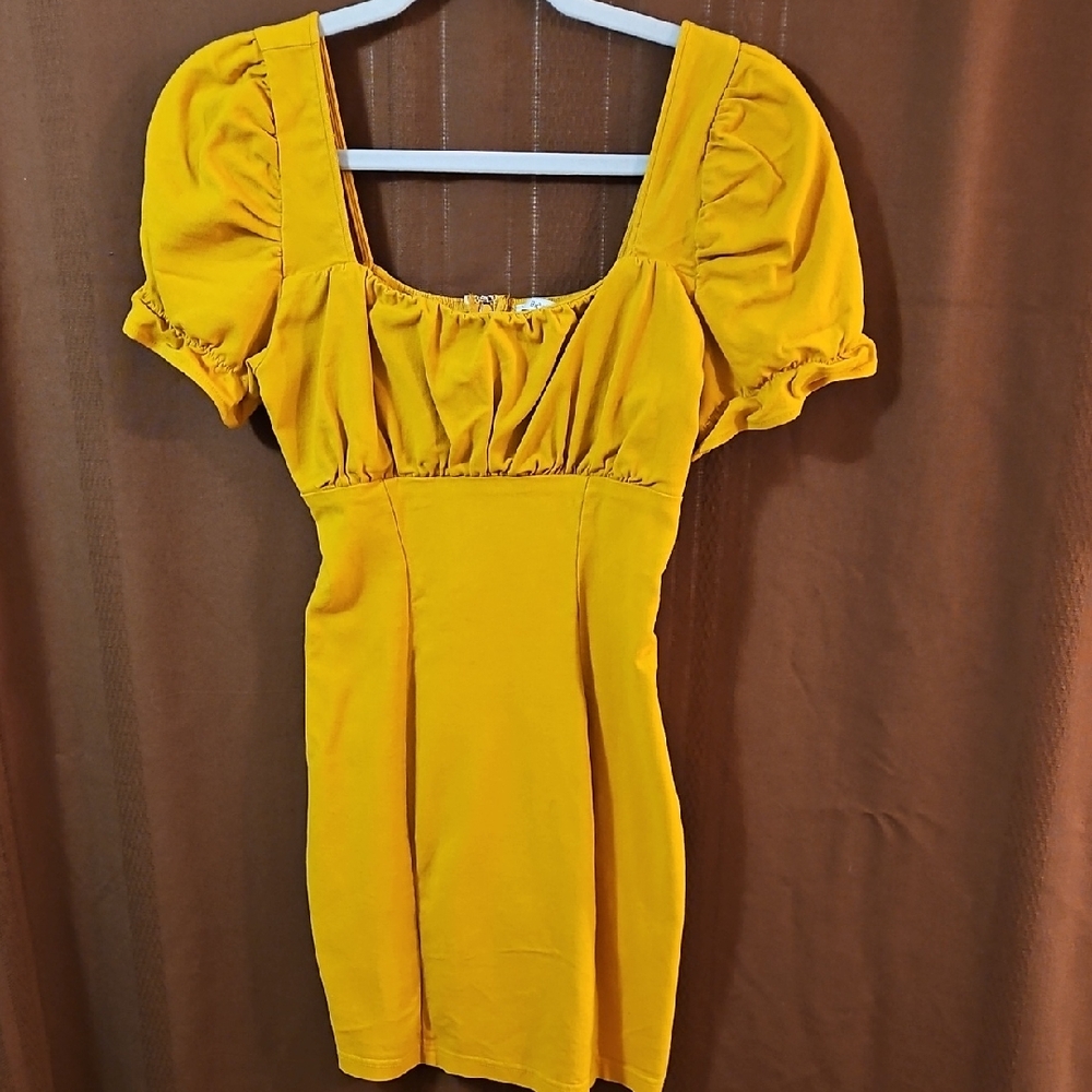 Chic Yellow Puff Sleeve Mini Dress
